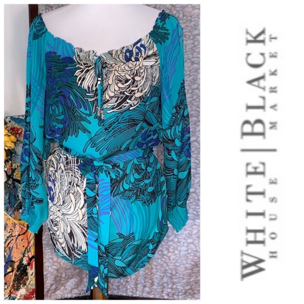White House Black Market green with white floral print designed top.